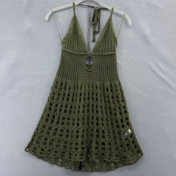 Edikted Olive Green Crochet Mini Dress - Picture 1 of 10